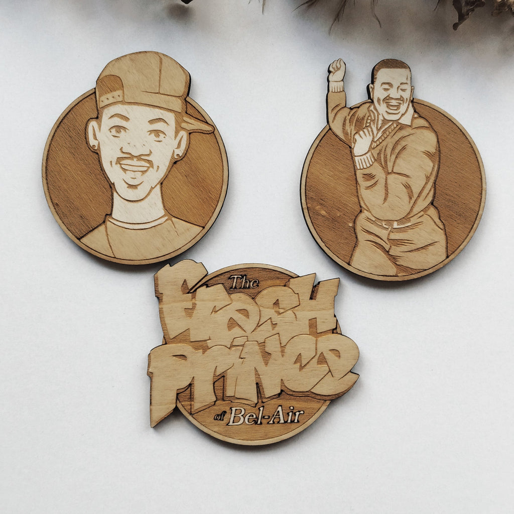 Set of 3 Fresh Prince of Belair Wooden Coasters - Handmade Gift - Housewarming - Wood Kitchenware