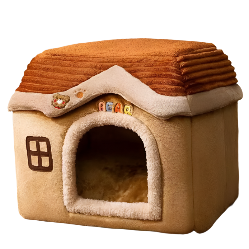 Foldable Soft Pet House And Bed Detachable Cave-Style Nest Brown